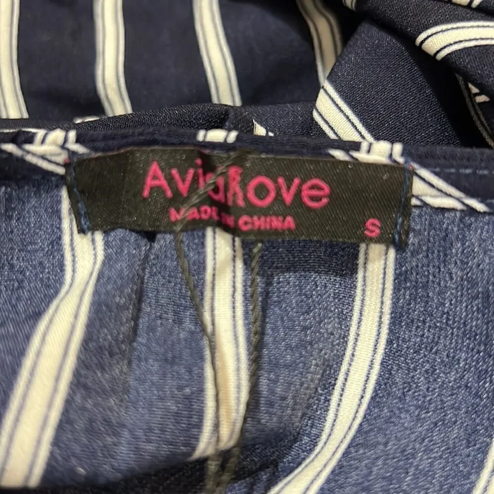 AvidLove navy blue and white striped swim cover up. Size small NWT